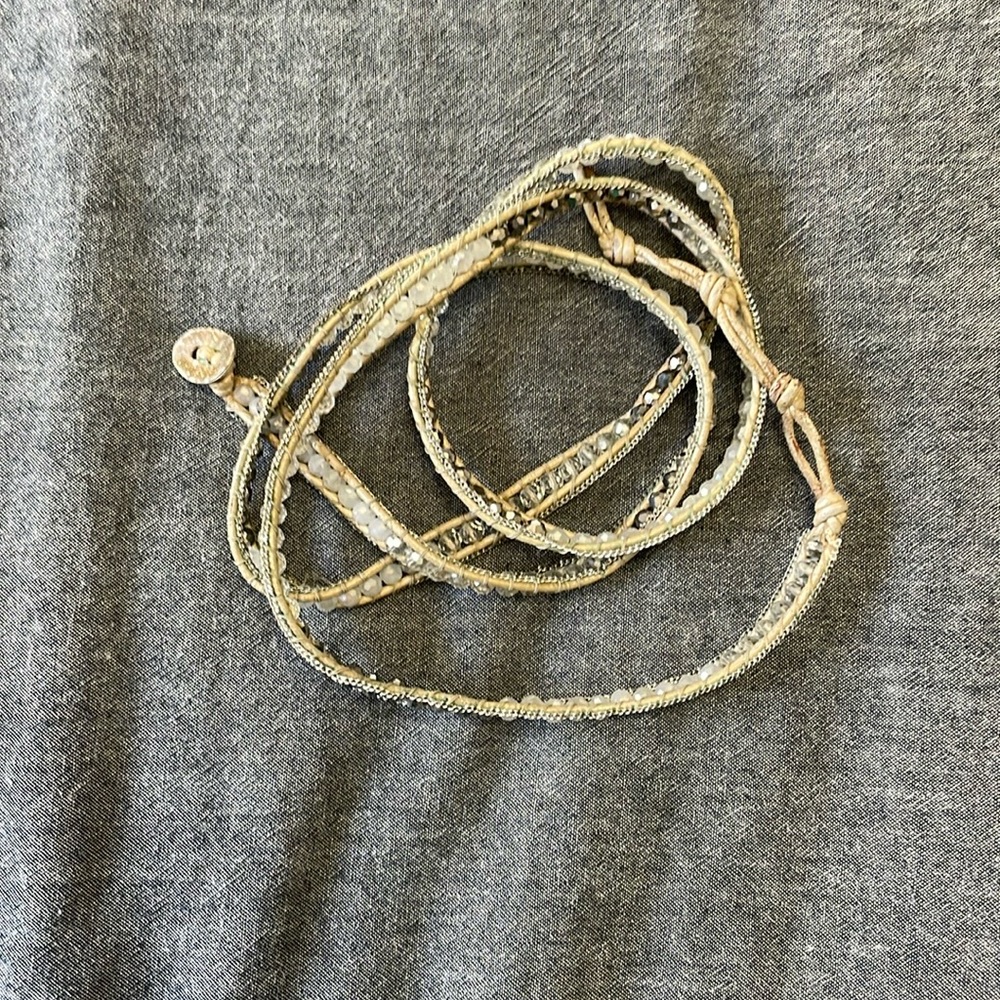 Silver leather wrapped bracelet.